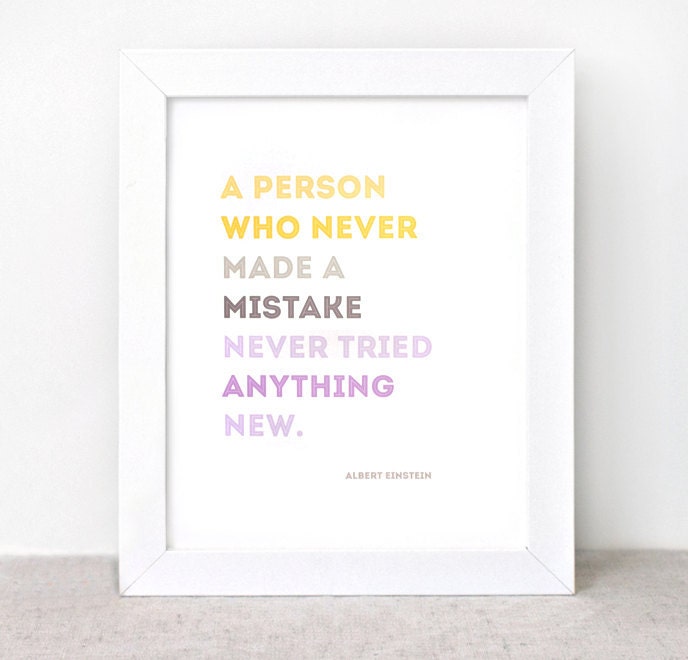 Einstein Typographical Print - 8x10 - Spring, Inspirational Graduation Gift, Yellow, Brown, Purple, Eco Friendly Wall Art