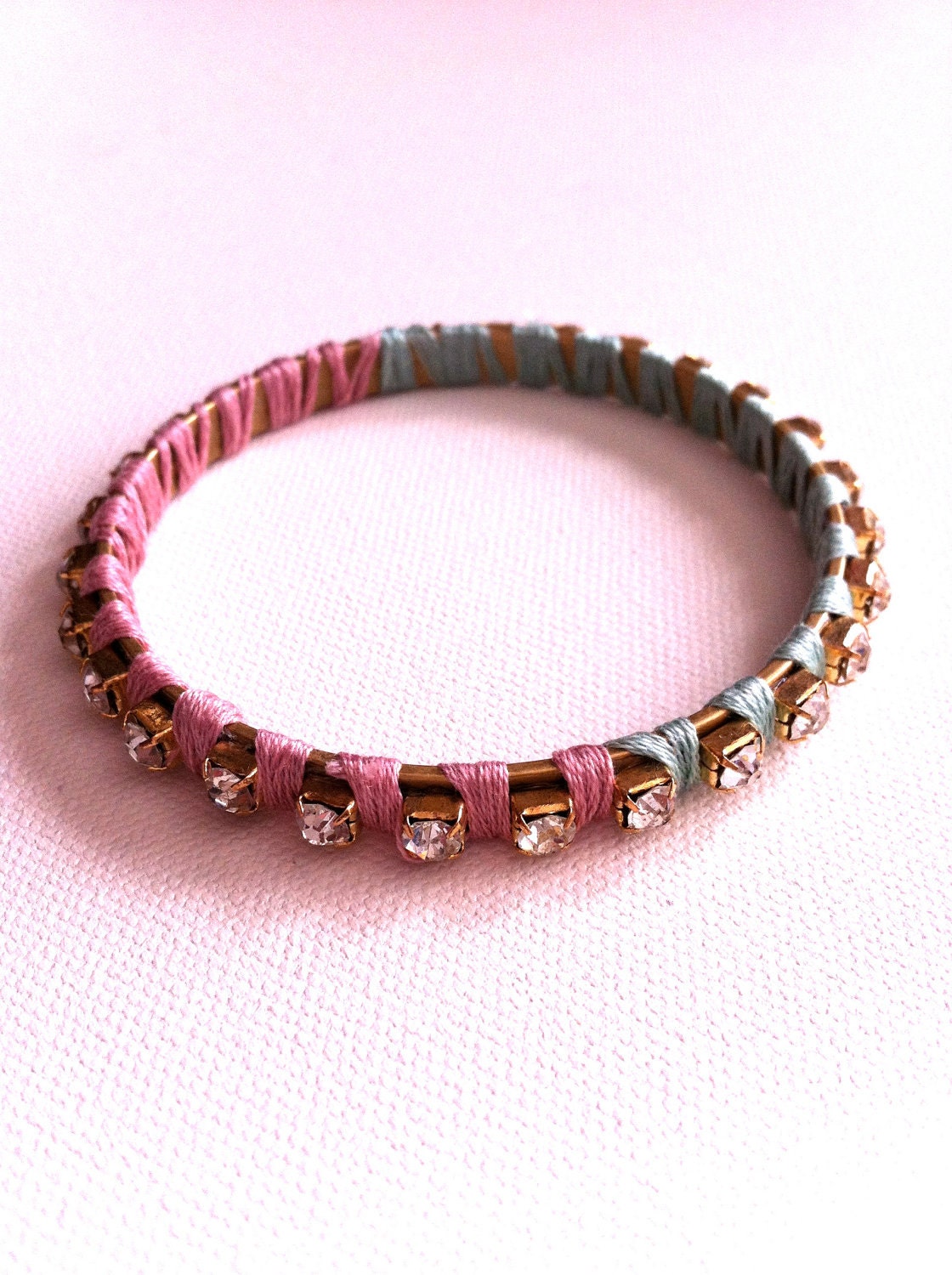 Yarn & Rhinestone Bangle - trendy summer jewelry deal - crochet - One of a kind