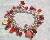 Dripping Cherries One of a Kind Vintage Rhinestone and Mixed Metal Charm Bracelet