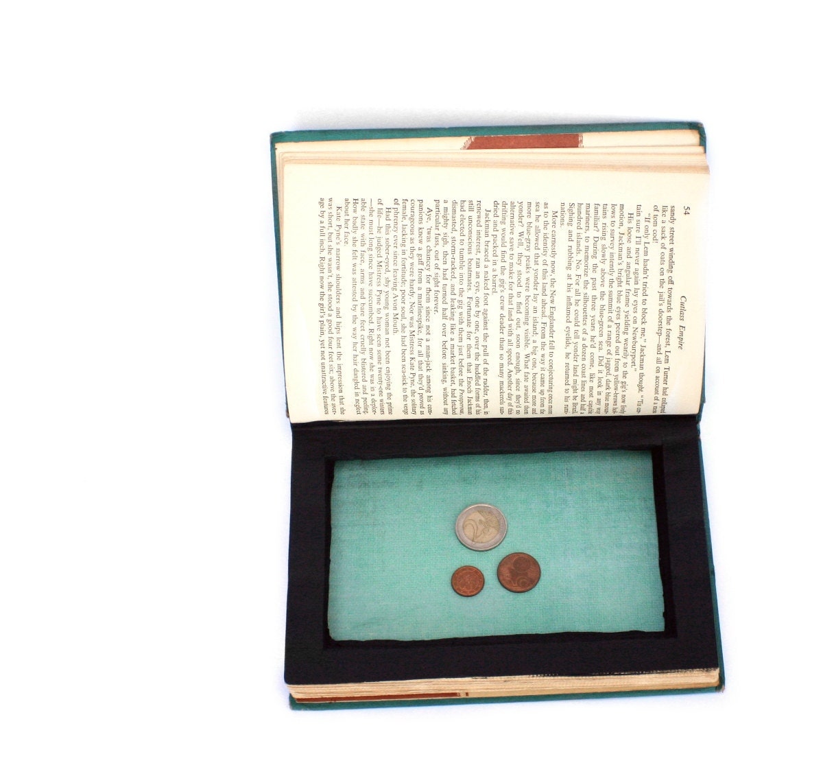 Secret Stash Box - Handmade Hollow Book (Vintage Turquoise Book with Dragon Imprint  "Cutlass Empire") - READY TO SHIP