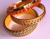 Kourtney Kardashian LUXE Mixed Jewel Bangle Set - Genuine Gold-Plated, Bright colorful Summer stones - Jewelry SALE