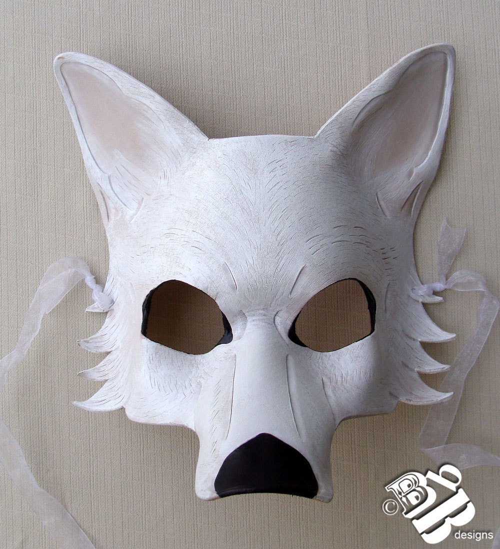 SALE White Dire Wolf Leather Mask