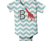 Baby Boy Chevron Onesie, Personalized Red Giraffe Snapsuit - SimplySublimeBaby