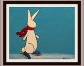 Rabbit Painting, Kids Original Art, Ice Skating, Artwork for Kids, Wall Art, Nursery Art, Kids Room