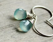 Sea Blue Earrings -  Handmade Earrings, Chalcedony,   Gemstone  Jewelry, Wrapped Jewelry, Blue Jewelry