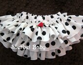 Sassy Pants Ruffle Diaper Cover Panty Bloomer Black and White Polka Dots Choice of Pink Bow or Rose