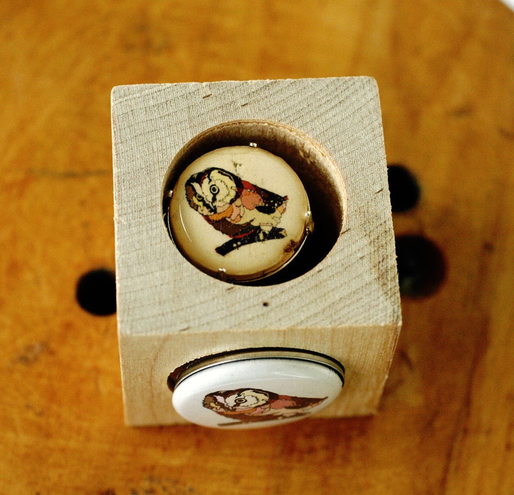 Owl Hammered Wine Cork Ring - Recycled Wood Jewelry  - Silver Band - Upcycled by Uncorked