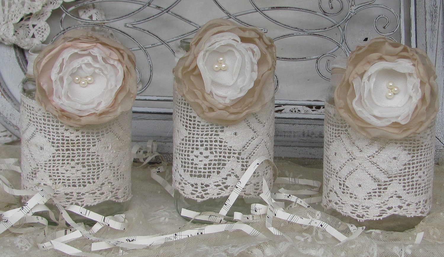 Rustic Vintage Wedding Jars  Set of 3