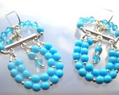 Sleeping Beauty Turquoise Colored Glass - Beaded Earrings - Sterling Silver