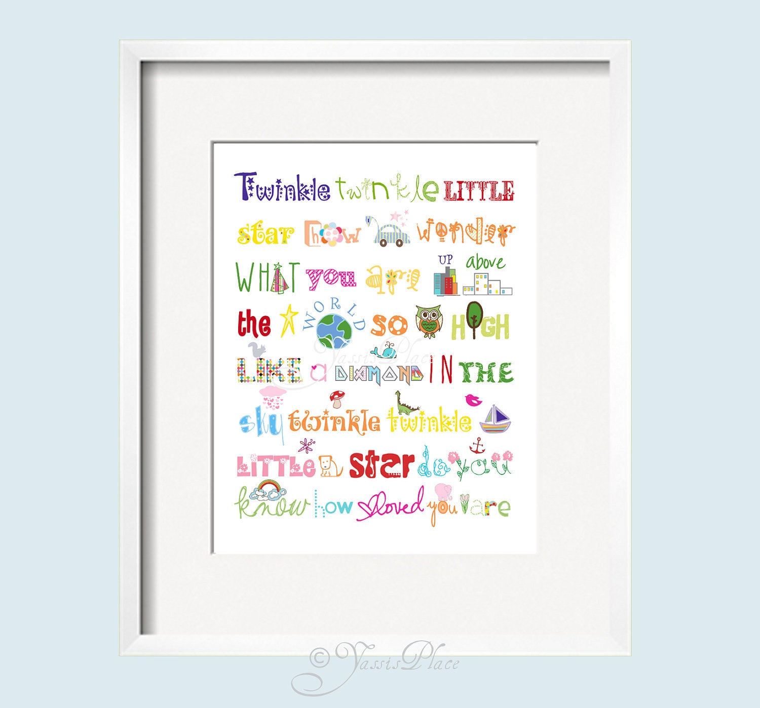 Twinkle Twinkle Little Star Do You Know How Loved You Are Print 11x14 Rainbow colors by Yassisplace