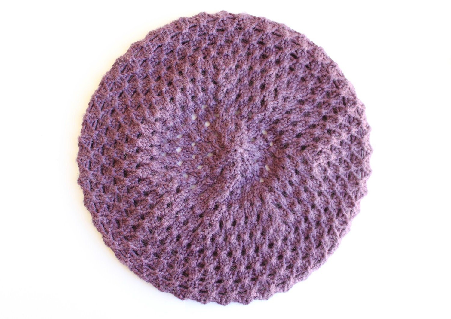 Women's beret hand knitted in lavender, merino wool blackberry texture: READY TO SHIP
