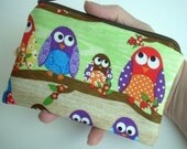 Owls in Line Little Zipper Pouch Coin Purse Gadget case (Padded) -Out of Print