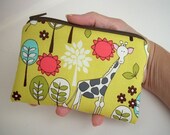 Coin Purse Giraffe Garden in Citron Yellow Little Zipper pouch Ipod Case (Padded)