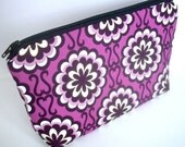 Large Padded Cosmetic Bag Flat Bottom Zipper Pouch Clutch NEW Fancy Purple Orchid