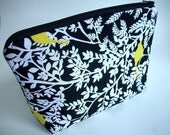 Birds on Black Hedge large Flat bottom zipper pouch Cosmetic Bag (Padded) LIMITED