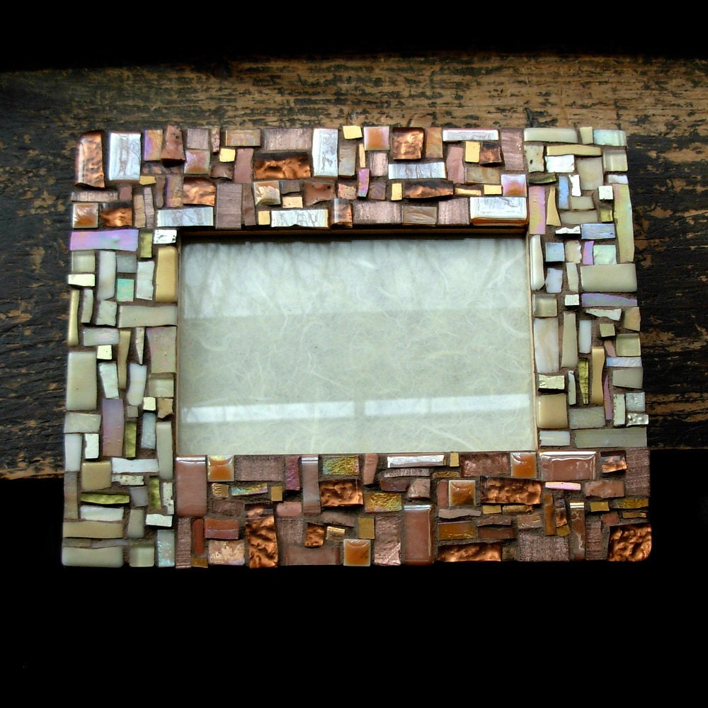 Two Tone Patchwork Mosaic Frame in Cream and Copper