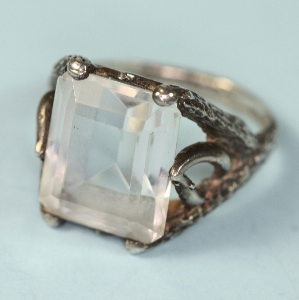 Faceted Crystal Vintage Ring Sterling Unusual Setting Artisan
