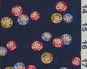 Japanese Cotton Fabric - Daruma Dolls on Blue, Half Yard