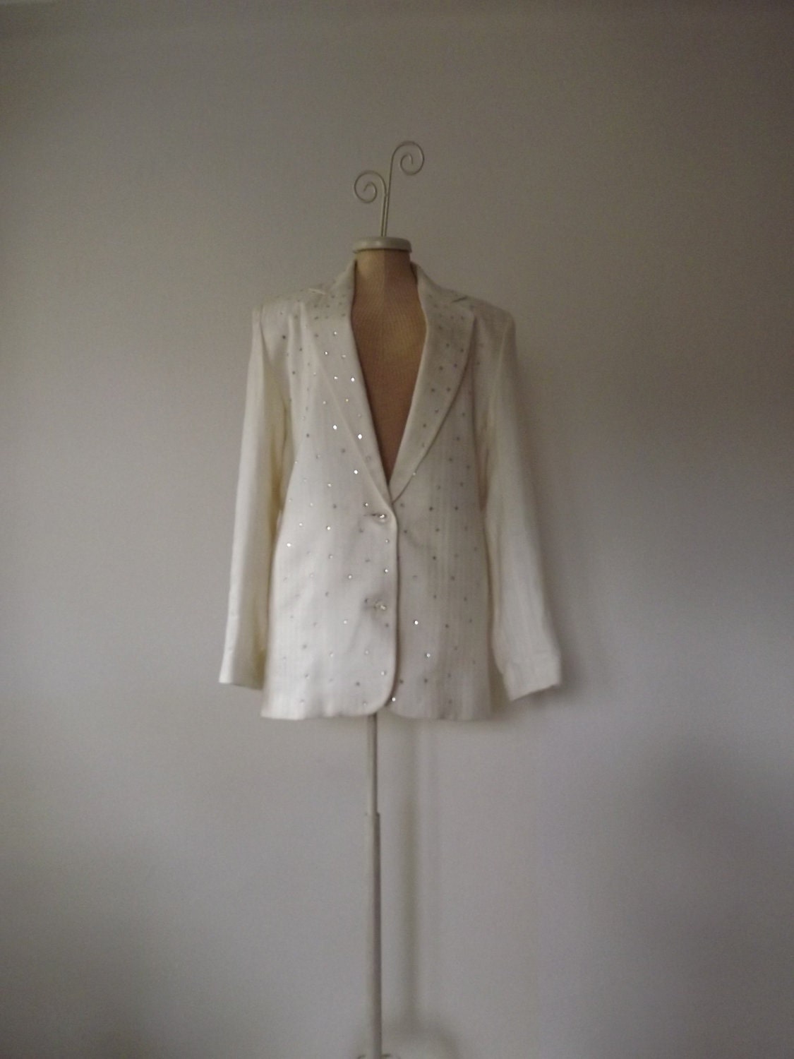 Vintage 80s White Rhinestones Blazer