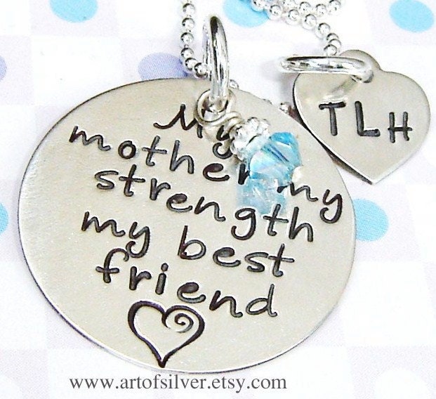 Personalized hand stamped necklace - Charm necklace -  My Mother...My Strength...My Best Friend Necklace