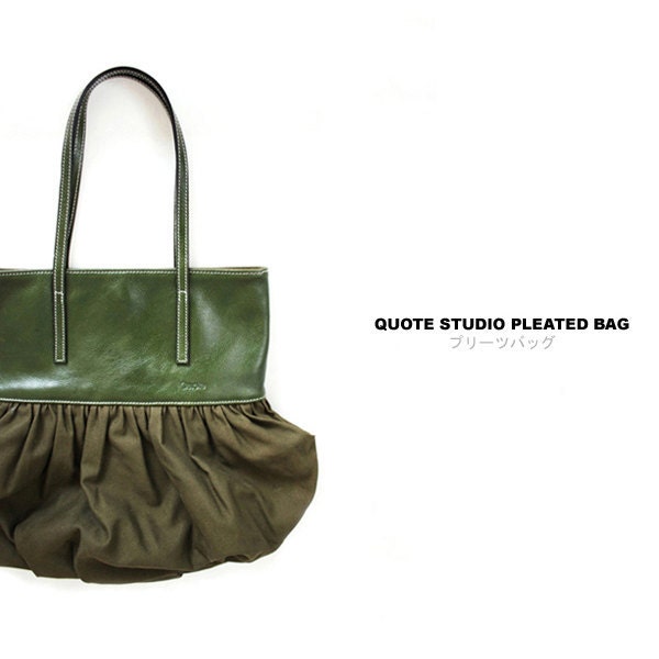 QUOTE Pleated Bag Leather N Canvas-- green