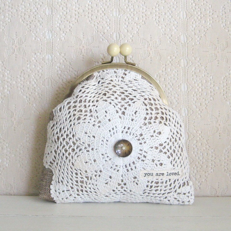you are loved doily clutch