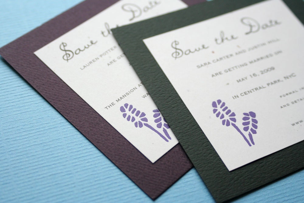 Lavender wedding save the date card screen print in purple