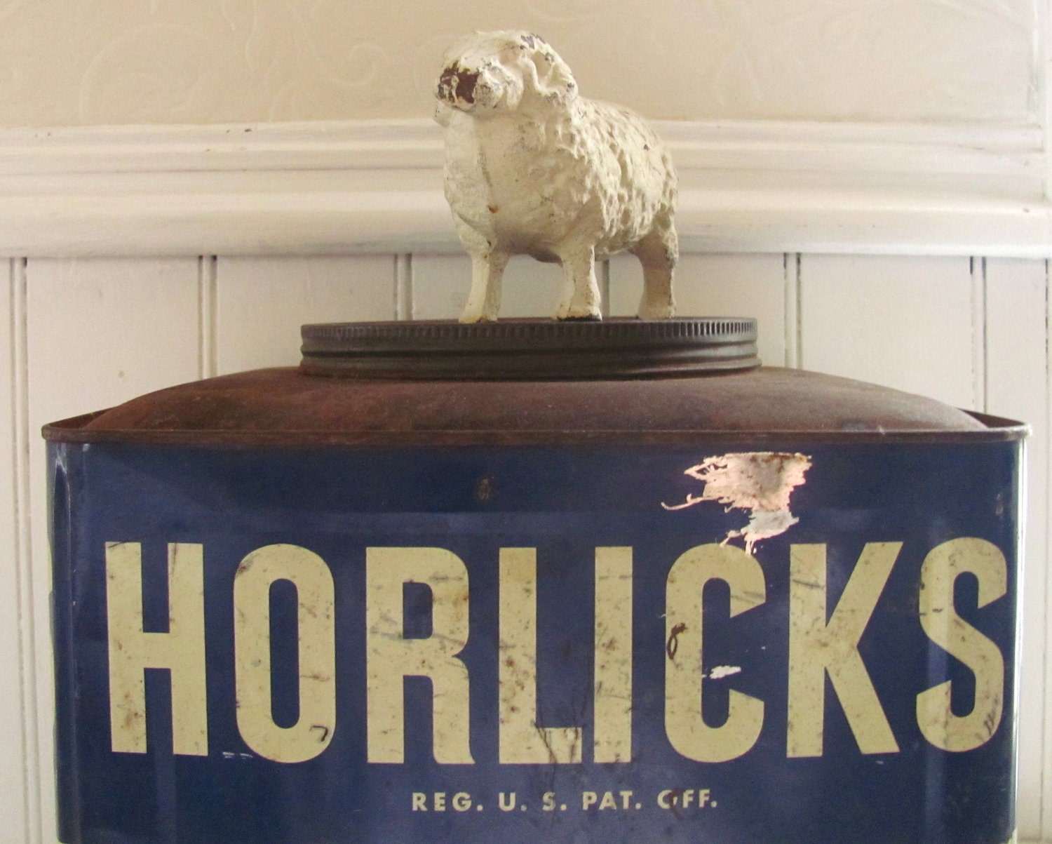 vintage metal Horlicks Malted Milk Can with lid
