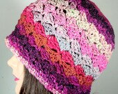 Cloche Hat in Pink, Magenta, Mint Multi Stripes, OOAK