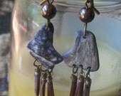 Beachcomber. Organic sea stone, sea urchin spines, and chocolate glass pearl OOAK earrings
