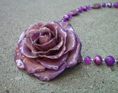 REAL Purple ROSE and Agate, Jade and Pearls Sterling Silver Necklace