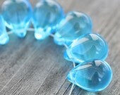 Aqua blue large Teardrop czech glass Briolettes - 10x14mm - 6Pc - 0198