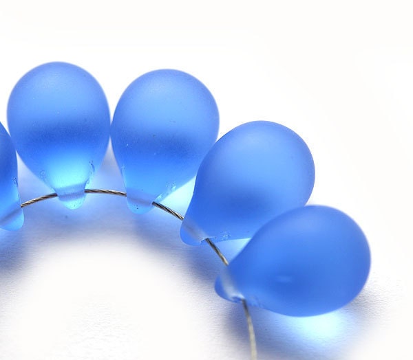 Etched periwinkle blue large Teardrop czech glass Briolettes - 10x14mm - 6Pc - 0200