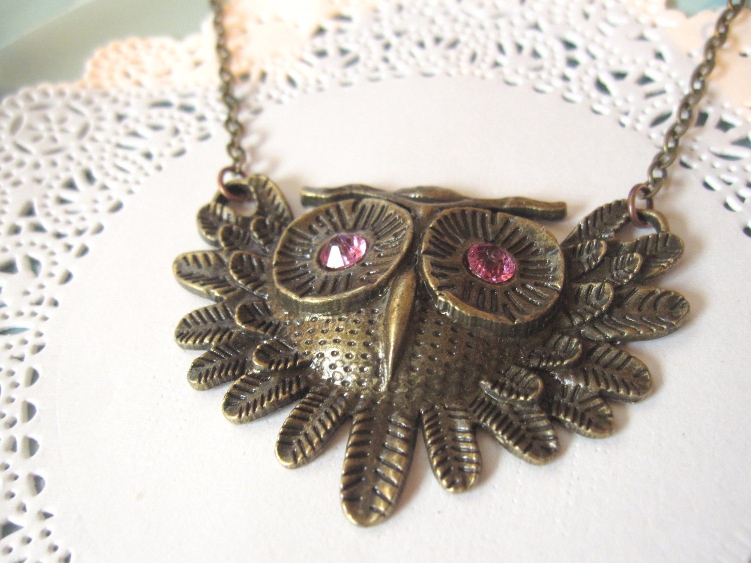 Pink Eyed Owl Necklace