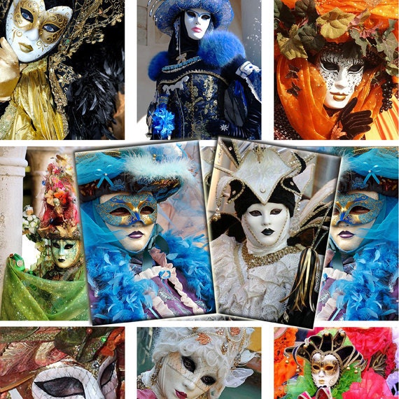 Collage Sheet Masks Venice Italy Carnival ATC Size Digital Download