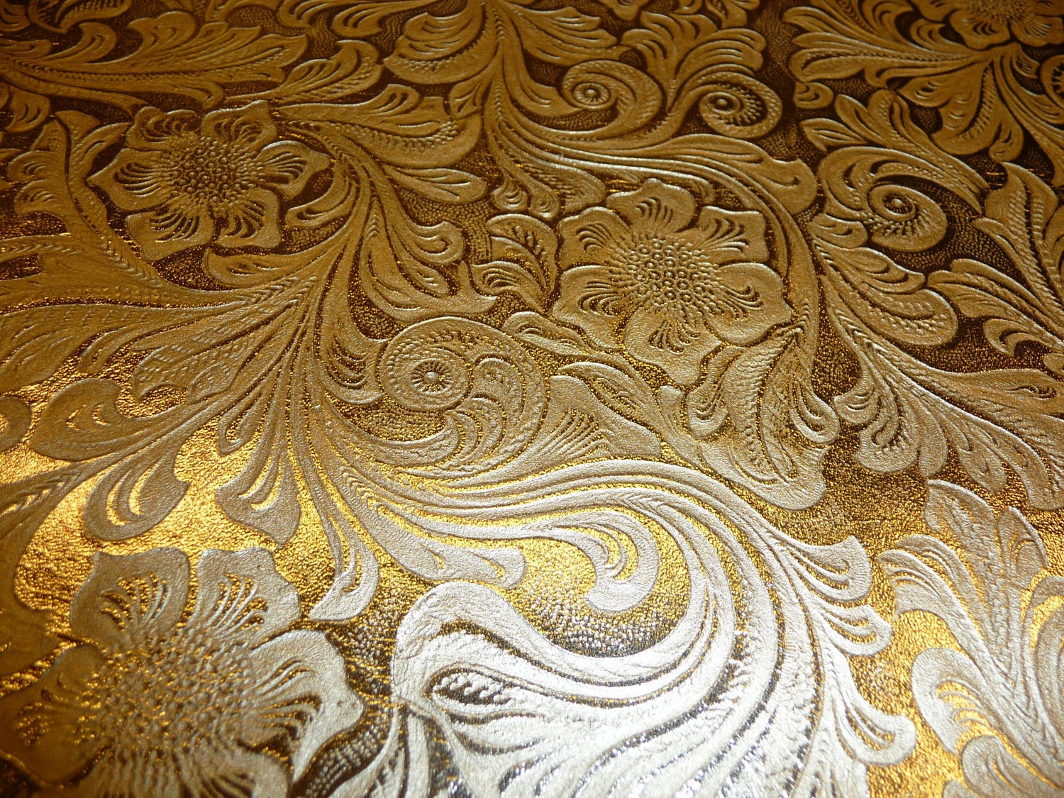 NEW 8"x10" Metallic SHINY Gold Foil Western Rock Rose Garden cowhide Leather Hide  small piece