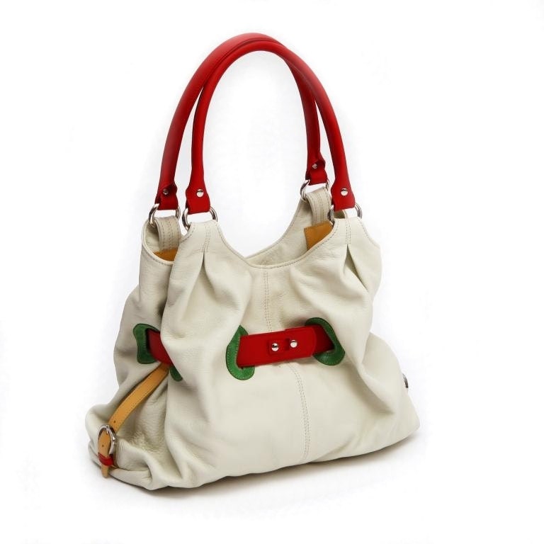 Nude Leather Handbag Bright Colorful Satchel Purse Bag