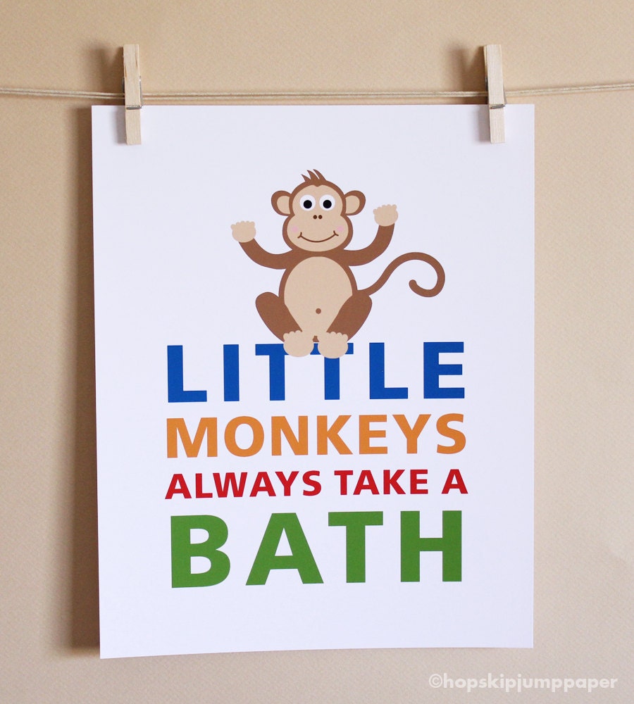 Bathroom Art, Little Monkeys, Choose ONE 8x10 Print, Unframed