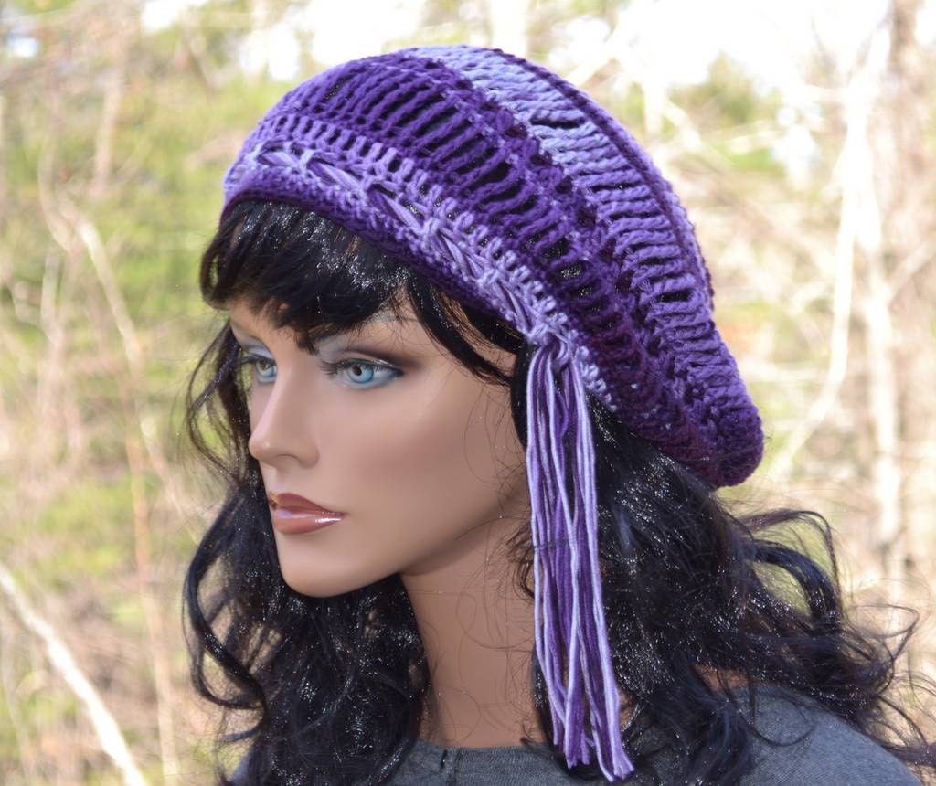 Groovy Purple Hippie Hat Oversize Slouchy Beanie  Purple Haze Hippie Clothes Festival Costume Dread Men Women