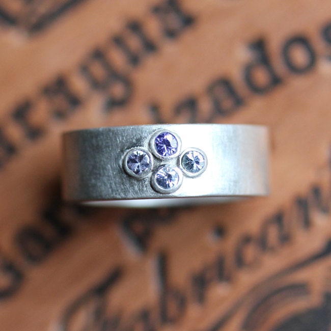 Sapphire band ring - recycled sterling silver - multi colored purple sapphires - bezel set - ready to ship - maharani band
