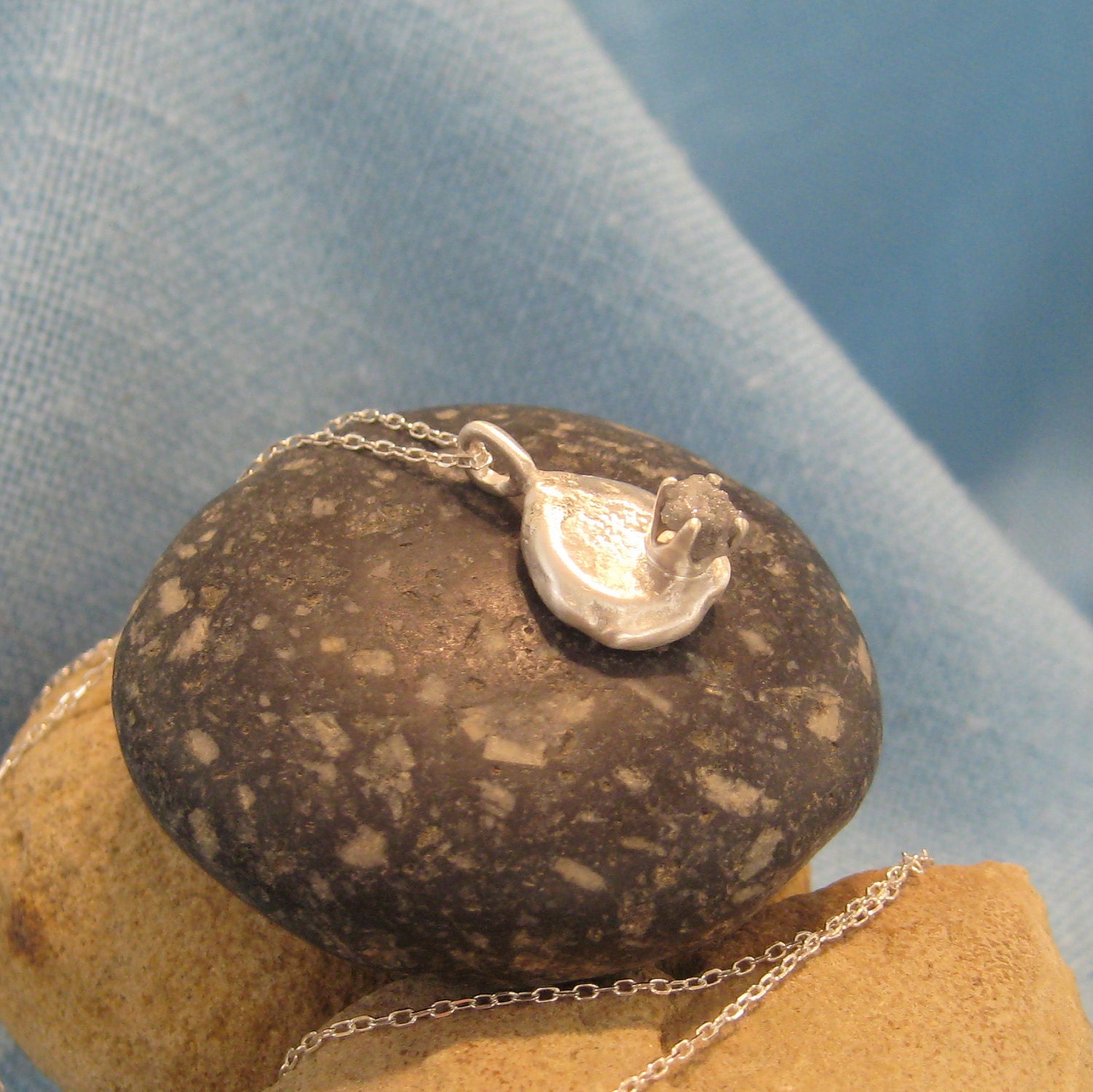 Rough Diamond Necklace Recycled Silver Diamond in the Rough Pendant Organic Fused JJDLJewelryArt