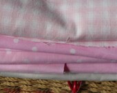 Pink Polka Dot Cotton Fabric and Grey Cotton Fabric Fat Quarters, Yardage and Scraps Destash