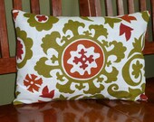 Lumbar Pillow Cover - 12inch by 16inch - Olive Green and Rust