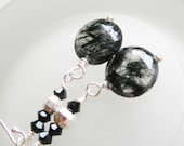 Quartz  Earrings -    Sterling Silver, Handmade Earrings,  Black,  Gemstone Jewelry,  Rutliated, Quartz Jewelry