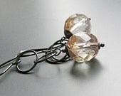 Handmade  Earrings  -  Peach, Glass Earrings, Oxidized  Silver Earrings, Handmade Jewelry