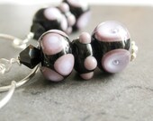 Lampwork Earrings -  Handmade Jewellery,  Black, Pink,    Glass Earrings,  Sterling Silver, Lampwork Jewelry
