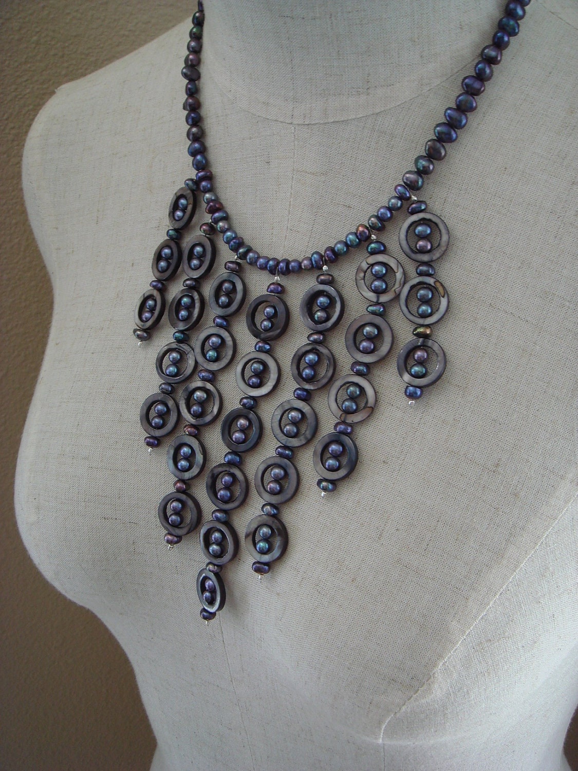 Statement Necklace, Freshwater and Mother of Pearl Fringe