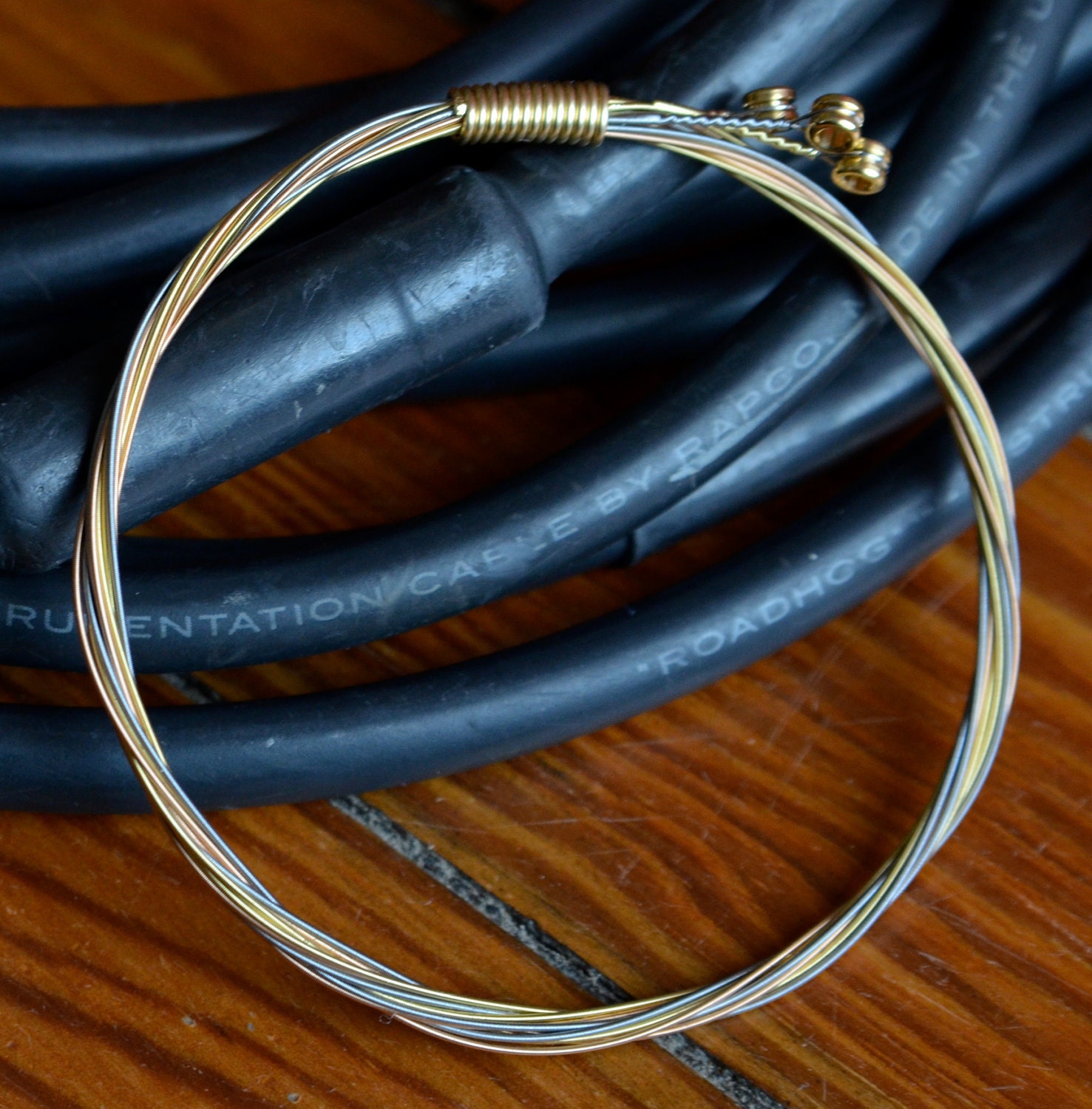 Recycled Guitar String Bangle Tri-Color Gift for Musician or Music lover