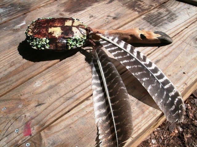 Turtle Shell Rattle -  Deer Leg Handle