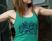 Womens Nautical Tank Organic Cotton Green MEDIUM